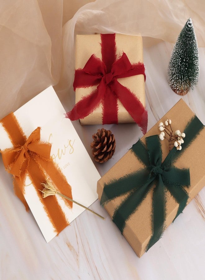 TONIFUL 4 Rolls Silk Chiffon Ribbon, 1-1/2 Inch x 22yds Dark Red Claret Chiffon Ribbons, Handmade Fringe Silk Ribbon for Gift Wrapping Bridal Bouquets Wedding Invitations Valentine Day Decoration - Image 4